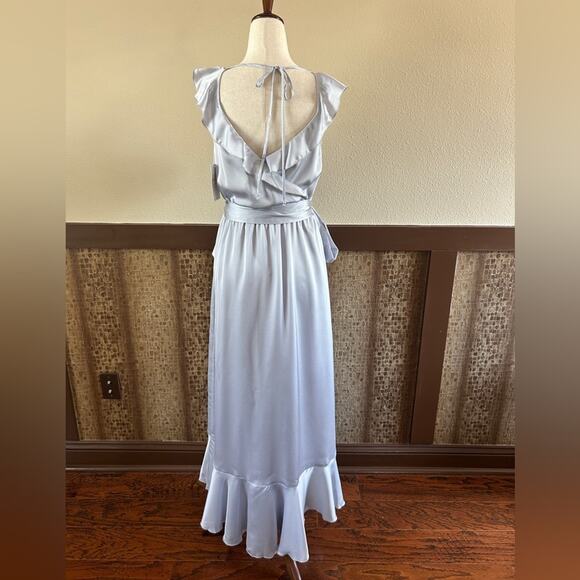 Show Me Your MuMu Samantha Ruffle Faux Wrap Dress in Ice Gray Satin XL - NWT - Picture 6 of 9